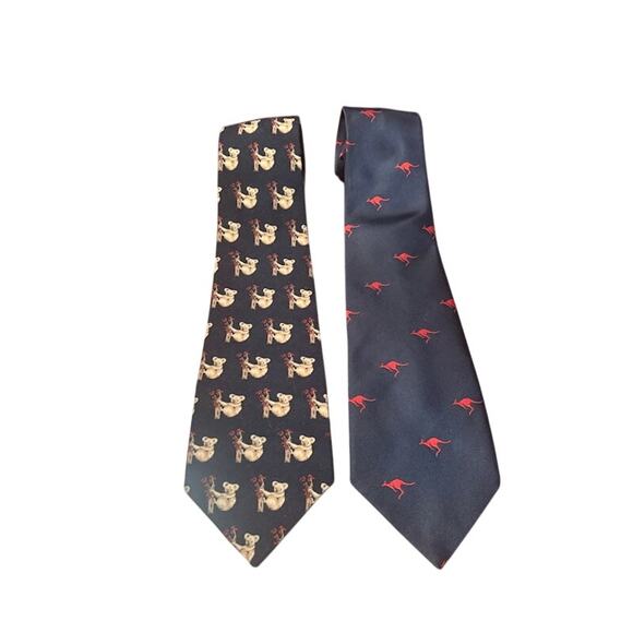 Two Australian themed ties koala kangaroo navy blue red brown animal necktie - Picture 2 of 5